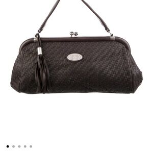 Bally Brown and Silver Clutch with Metal Frame Closure